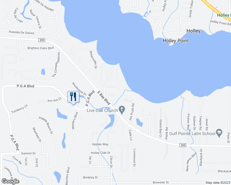 map of restaurants, bars, coffee shops, grocery stores, and more near 7288 Mossy Oaks Court in Navarre