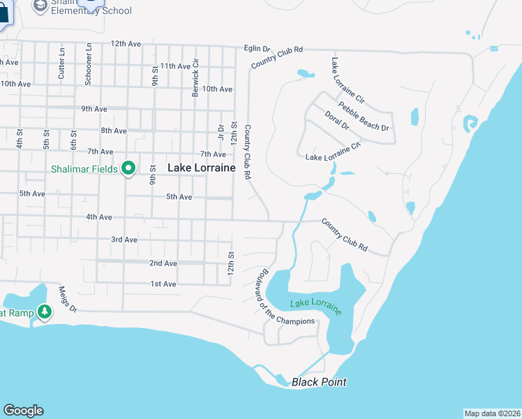 map of restaurants, bars, coffee shops, grocery stores, and more near 3 Country Club Court in Shalimar