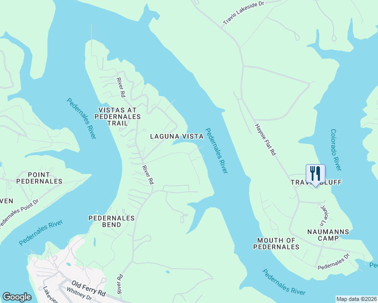 map of restaurants, bars, coffee shops, grocery stores, and more near 1017 Lakeshore Drive in Spicewood