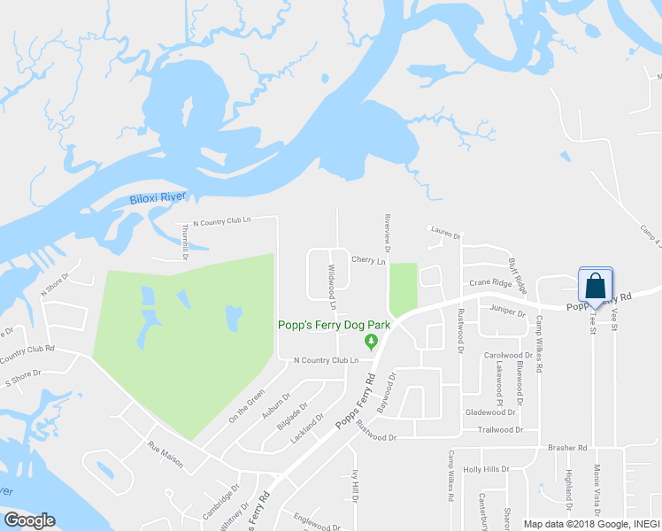 map of restaurants, bars, coffee shops, grocery stores, and more near 959 Wildwood Lane in Biloxi
