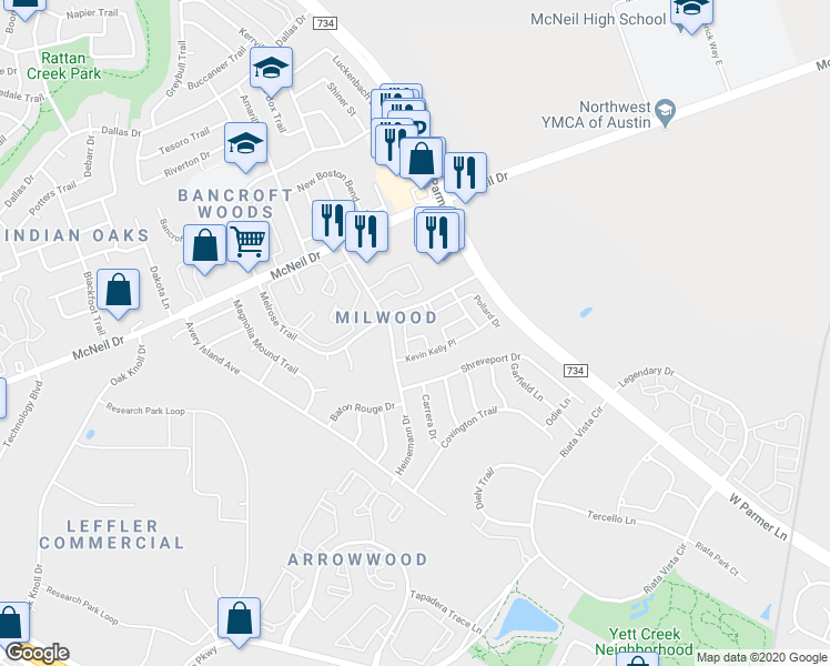 map of restaurants, bars, coffee shops, grocery stores, and more near 5913-5915 Jacob Glen in Austin