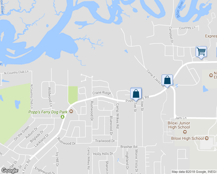 map of restaurants, bars, coffee shops, grocery stores, and more near 2000 Woodfield Lane in Biloxi