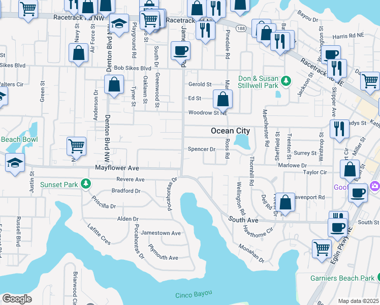map of restaurants, bars, coffee shops, grocery stores, and more near 203 Spencer Dr in Fort Walton Beach
