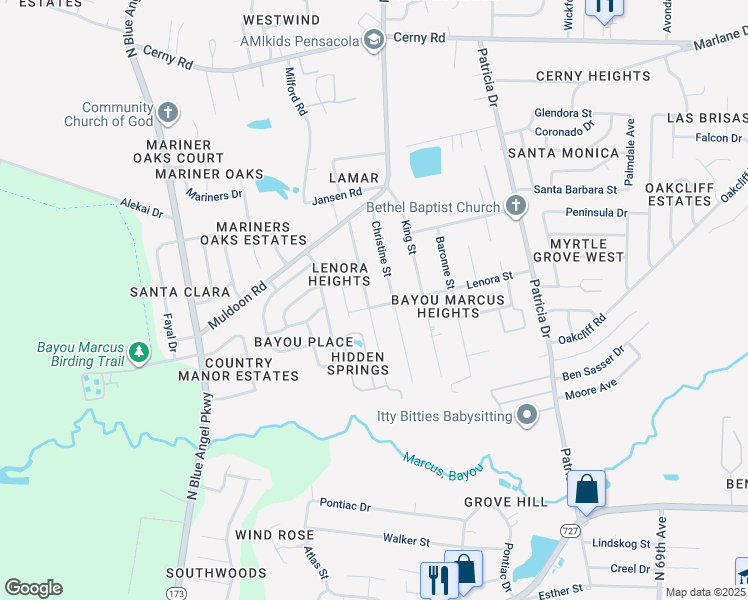 map of restaurants, bars, coffee shops, grocery stores, and more near 3000 Donley Street in Pensacola