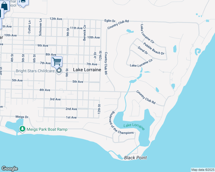 map of restaurants, bars, coffee shops, grocery stores, and more near 3 Country Club Ct in Shalimar
