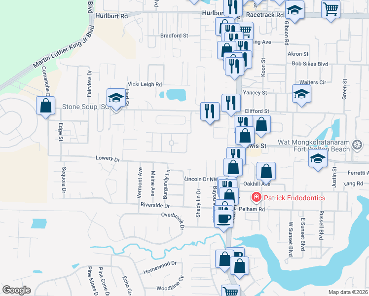 map of restaurants, bars, coffee shops, grocery stores, and more near 789 Barley Port Lane in Fort Walton Beach