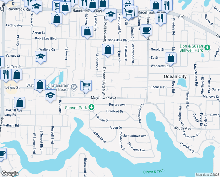 map of restaurants, bars, coffee shops, grocery stores, and more near 604 Colonial Drive in Fort Walton Beach