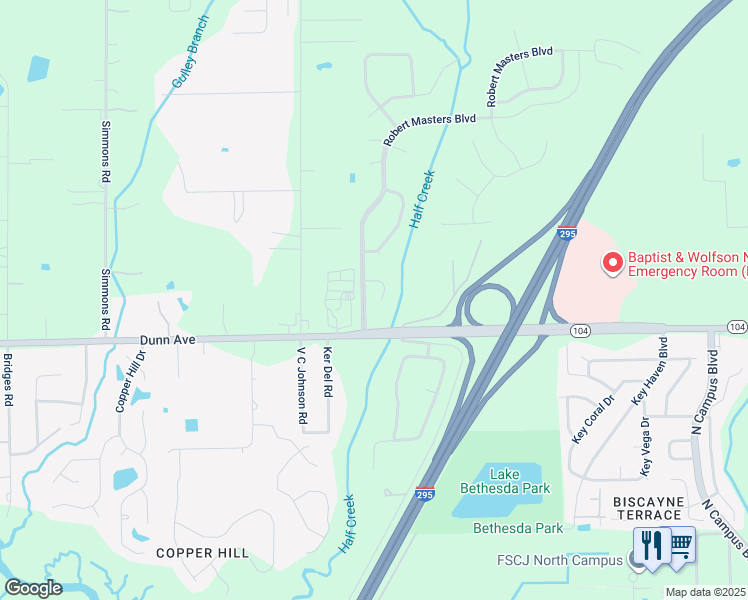 map of restaurants, bars, coffee shops, grocery stores, and more near 11228 Robert Masters Court in Jacksonville
