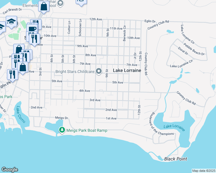 map of restaurants, bars, coffee shops, grocery stores, and more near 1060 South Ninth Street in Shalimar
