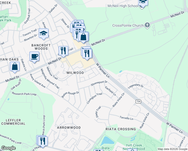 map of restaurants, bars, coffee shops, grocery stores, and more near 5904 Kevin Kelly Place in Austin