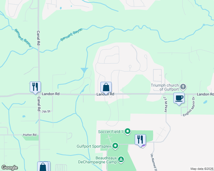 map of restaurants, bars, coffee shops, grocery stores, and more near 10450 Chapelwood Drive in Gulfport