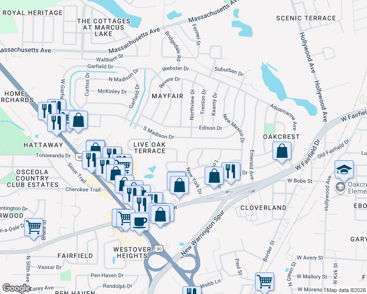 map of restaurants, bars, coffee shops, grocery stores, and more near 2 Utah Court in Pensacola