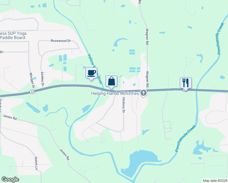 map of restaurants, bars, coffee shops, grocery stores, and more near 4424 Louisiana 22 in Ponchatoula