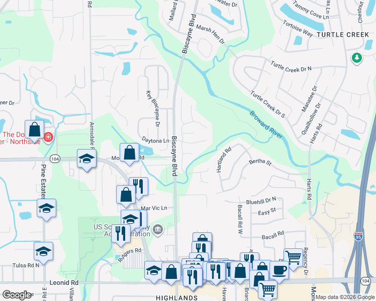 map of restaurants, bars, coffee shops, grocery stores, and more near 1749 Gallahadion Court in Jacksonville