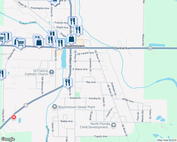 map of restaurants, bars, coffee shops, grocery stores, and more near 20819 Southeast Sherry Avenue in Blountstown