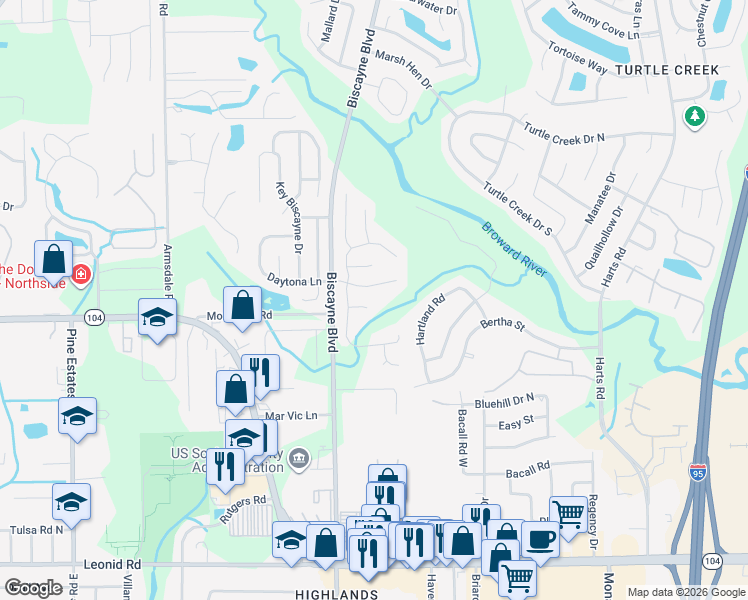 map of restaurants, bars, coffee shops, grocery stores, and more near 1749 Gallahadion Court in Jacksonville