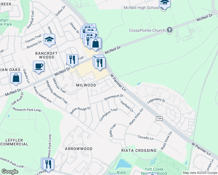 map of restaurants, bars, coffee shops, grocery stores, and more near 5904 Kevin Kelly Place in Austin