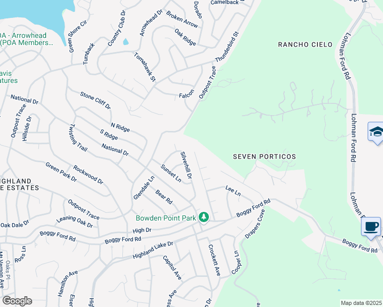 map of restaurants, bars, coffee shops, grocery stores, and more near 4602 Liberty Lane in Leander