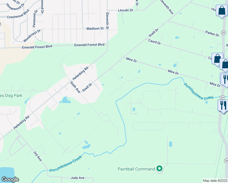 map of restaurants, bars, coffee shops, grocery stores, and more near 69227 Jenkins Street in Covington