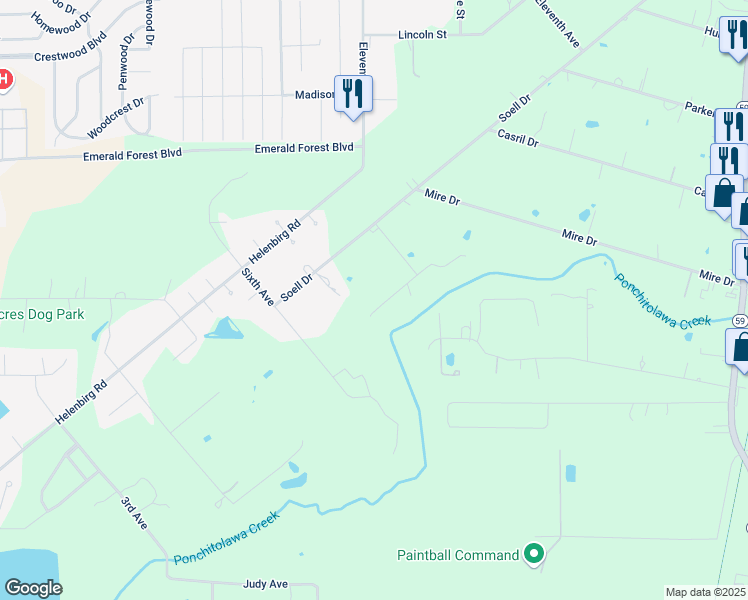 map of restaurants, bars, coffee shops, grocery stores, and more near 69227 Jenkins Street in Covington