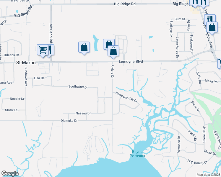 map of restaurants, bars, coffee shops, grocery stores, and more near 6811-6813 Riviera Dr in Biloxi