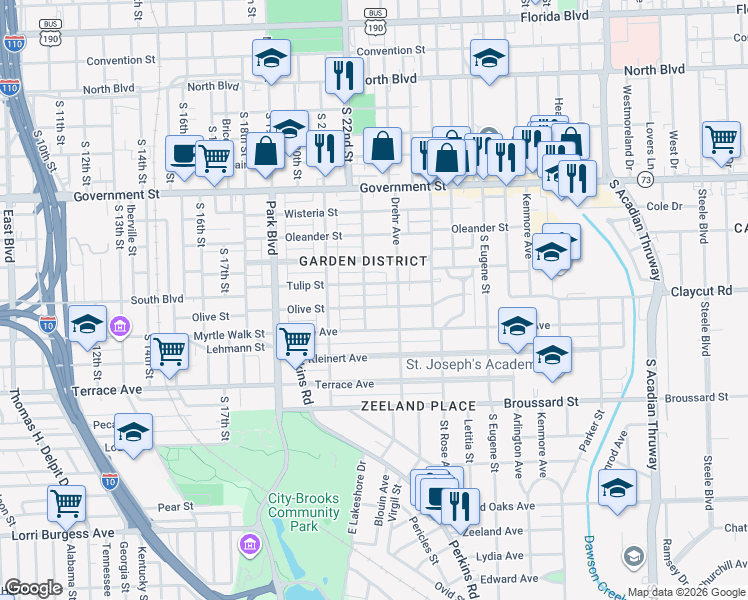 map of restaurants, bars, coffee shops, grocery stores, and more near 1000 Drehr Avenue in Baton Rouge