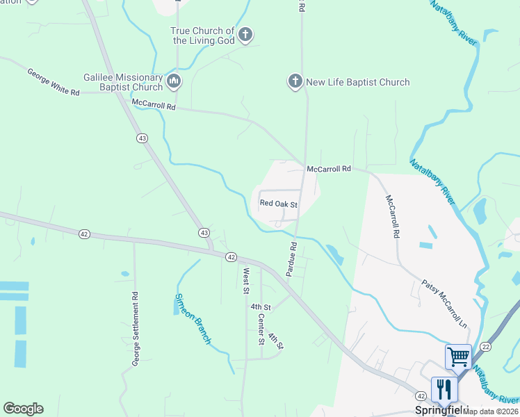 map of restaurants, bars, coffee shops, grocery stores, and more near 31470 Red Oak Street in Springfield