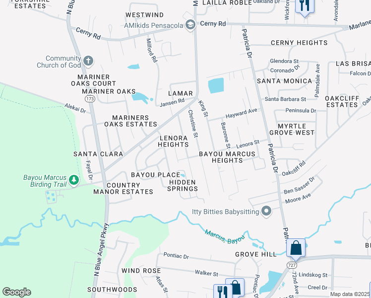 map of restaurants, bars, coffee shops, grocery stores, and more near 3000 Donley Street in Pensacola