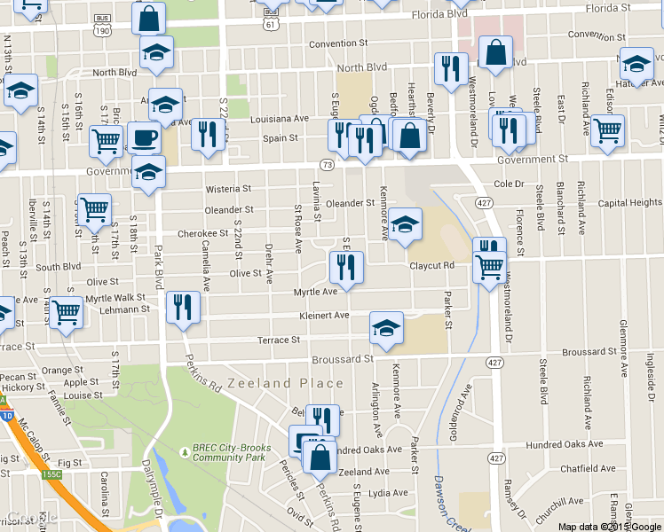 map of restaurants, bars, coffee shops, grocery stores, and more near 1004 Rittiner Drive in Baton Rouge