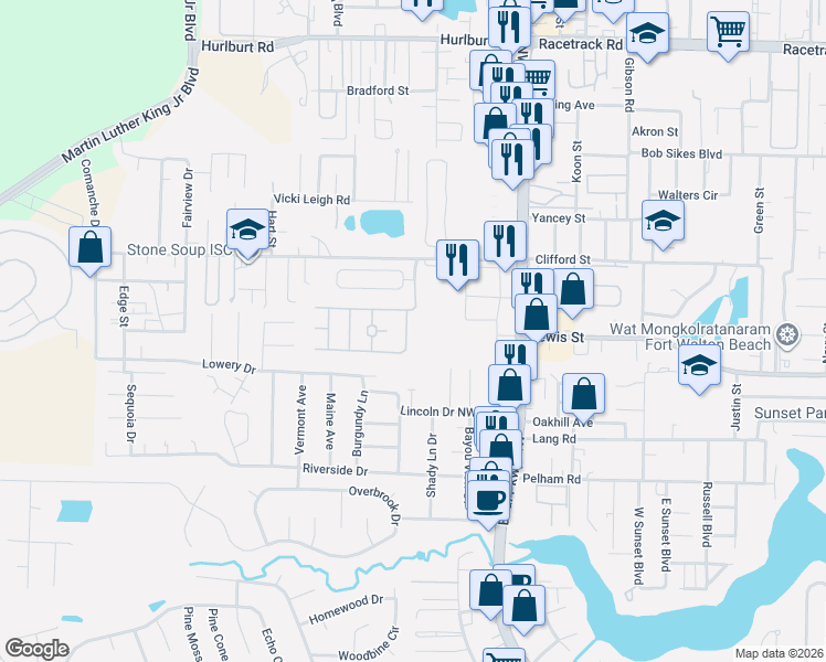 map of restaurants, bars, coffee shops, grocery stores, and more near 789 Barley Port Lane in Fort Walton Beach