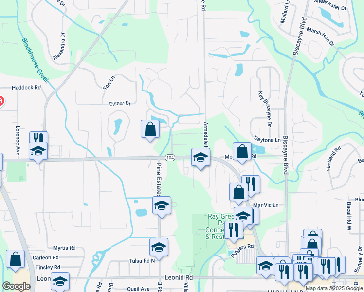 map of restaurants, bars, coffee shops, grocery stores, and more near 2200 Major Oak Street in Jacksonville