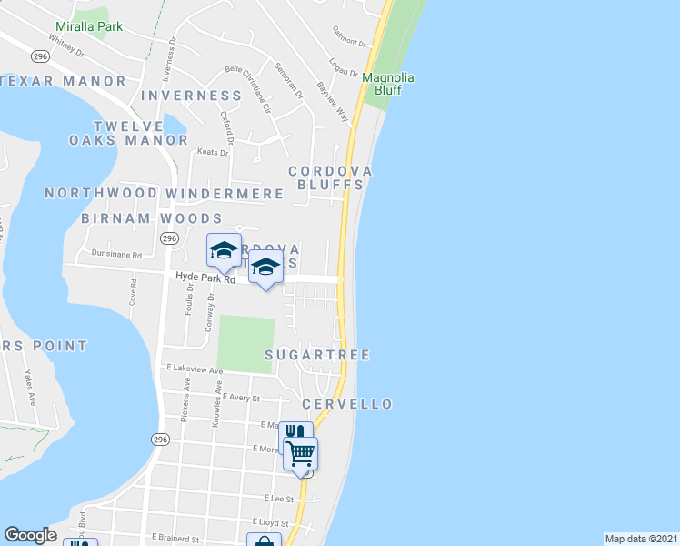 map of restaurants, bars, coffee shops, grocery stores, and more near 2333 Scenic Highway in Pensacola