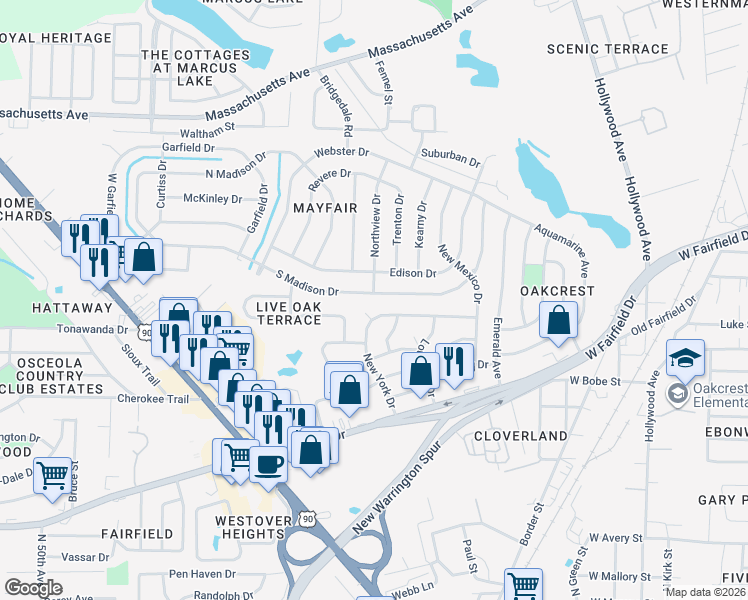 map of restaurants, bars, coffee shops, grocery stores, and more near 2 Utah Court in Pensacola