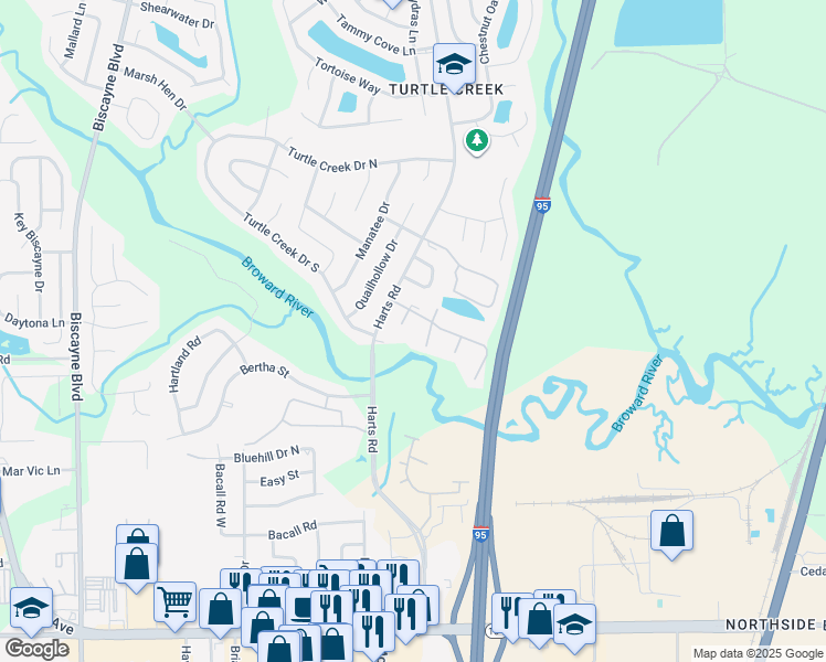 map of restaurants, bars, coffee shops, grocery stores, and more near 11291 Harts Road in Jacksonville