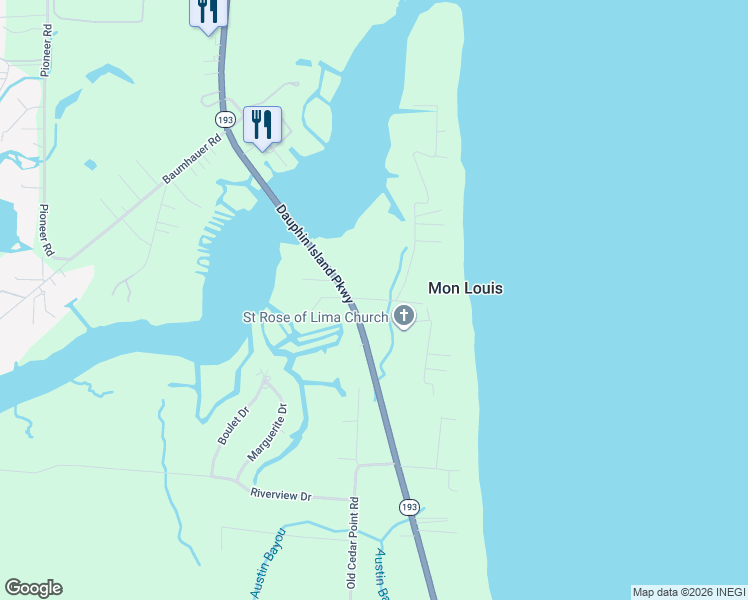 map of restaurants, bars, coffee shops, grocery stores, and more near Durette Avenue in Coden