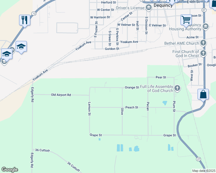 map of restaurants, bars, coffee shops, grocery stores, and more near 431 Orange St in DeQuincy