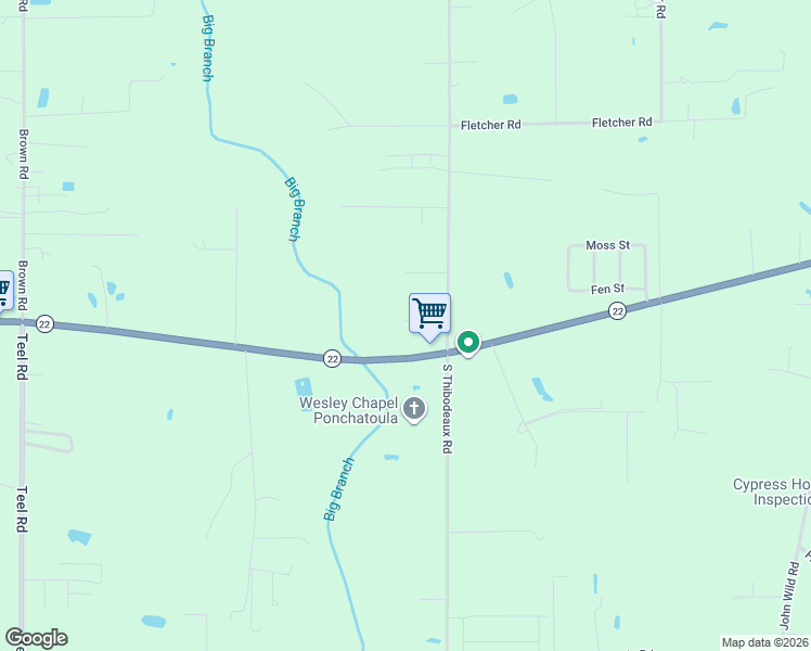 map of restaurants, bars, coffee shops, grocery stores, and more near 40047 North Thibodeaux Road in Ponchatoula