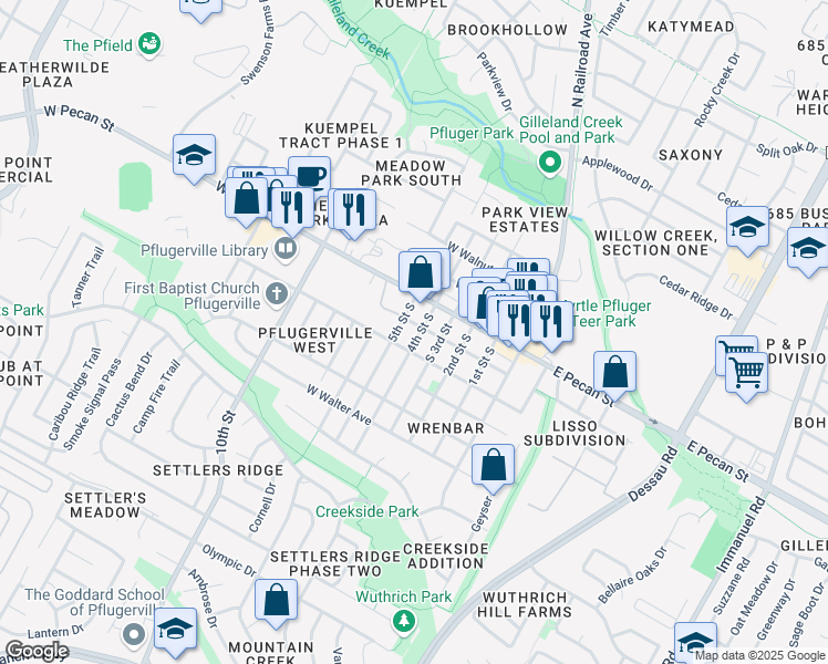 map of restaurants, bars, coffee shops, grocery stores, and more near 200 Hall Street in Elgin