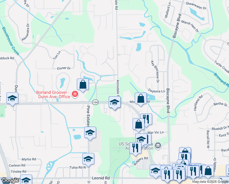 map of restaurants, bars, coffee shops, grocery stores, and more near 2134 Major Oak Street in Jacksonville