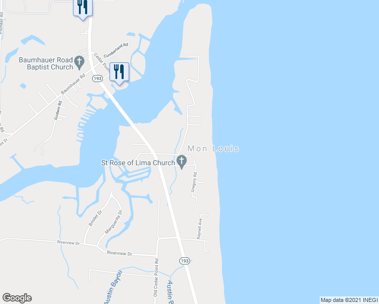 map of restaurants, bars, coffee shops, grocery stores, and more near 2920 Ship Yard Road in Coden