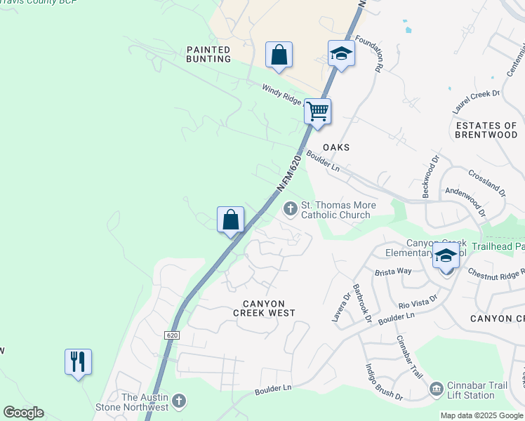 map of restaurants, bars, coffee shops, grocery stores, and more near 10000 Farm to Market 620 in Austin