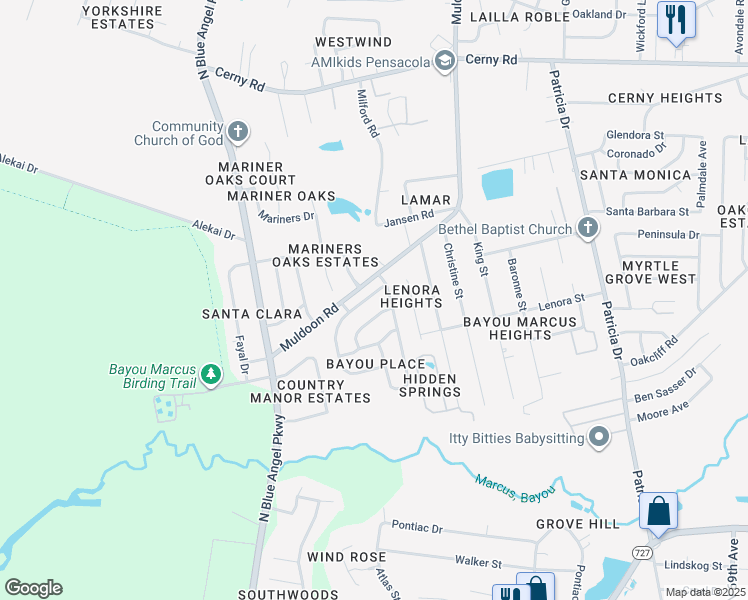 map of restaurants, bars, coffee shops, grocery stores, and more near 7902 Cayenne Way in Pensacola