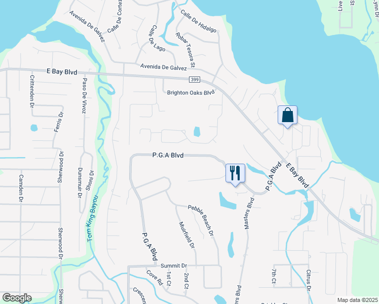 map of restaurants, bars, coffee shops, grocery stores, and more near 2969 P.G.A Boulevard in Navarre