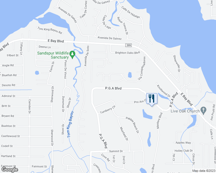 map of restaurants, bars, coffee shops, grocery stores, and more near 2921 P.G.A Boulevard in Navarre