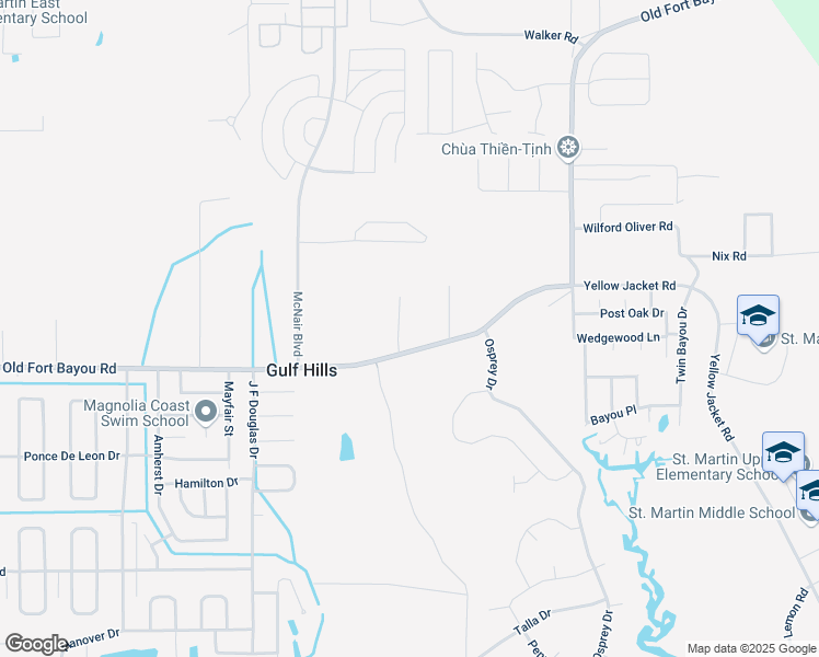 map of restaurants, bars, coffee shops, grocery stores, and more near 5821 Old Fort Bayou Road in Ocean Springs