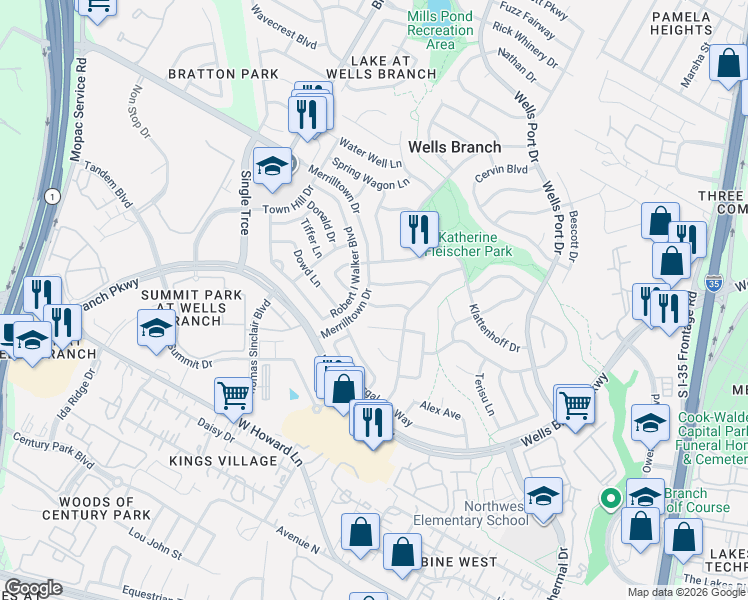 map of restaurants, bars, coffee shops, grocery stores, and more near 2208 Taylor Simonetti Avenue in Austin