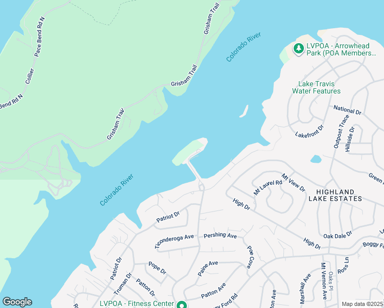map of restaurants, bars, coffee shops, grocery stores, and more near 3404 American Drive in Lago Vista
