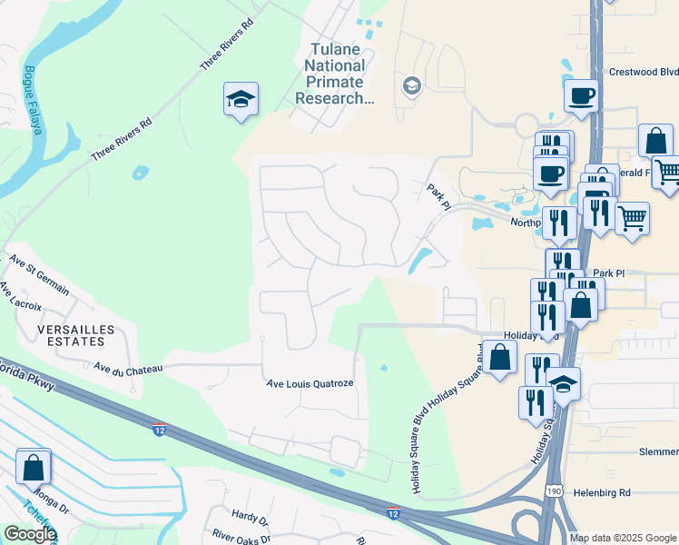 map of restaurants, bars, coffee shops, grocery stores, and more near 404 Northpark Boulevard in Covington
