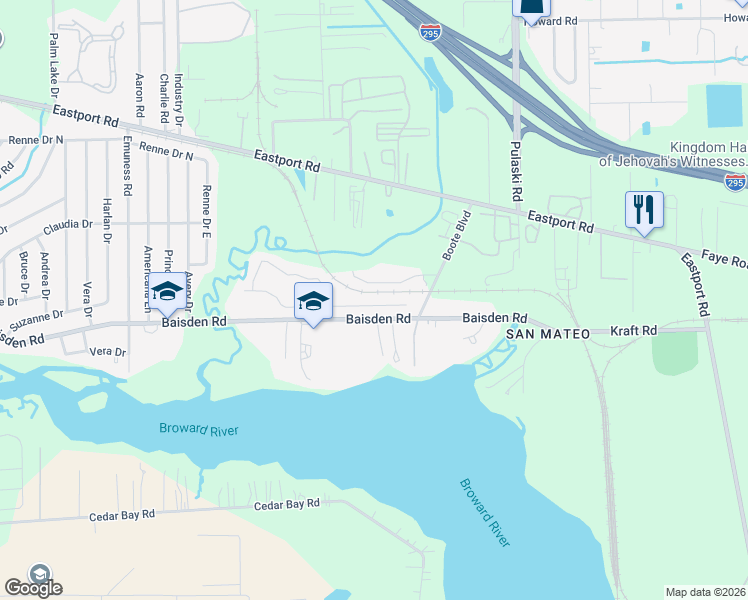 map of restaurants, bars, coffee shops, grocery stores, and more near 949 Rock Bay Drive in Jacksonville