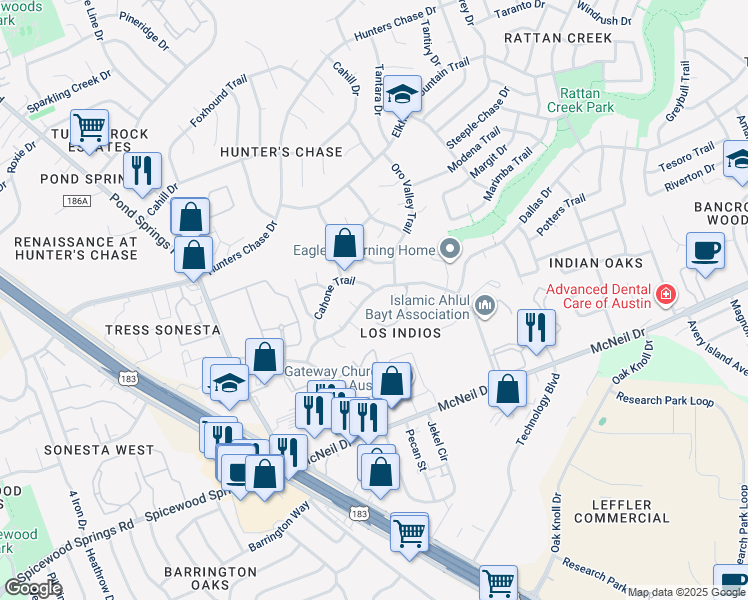 map of restaurants, bars, coffee shops, grocery stores, and more near in Austin